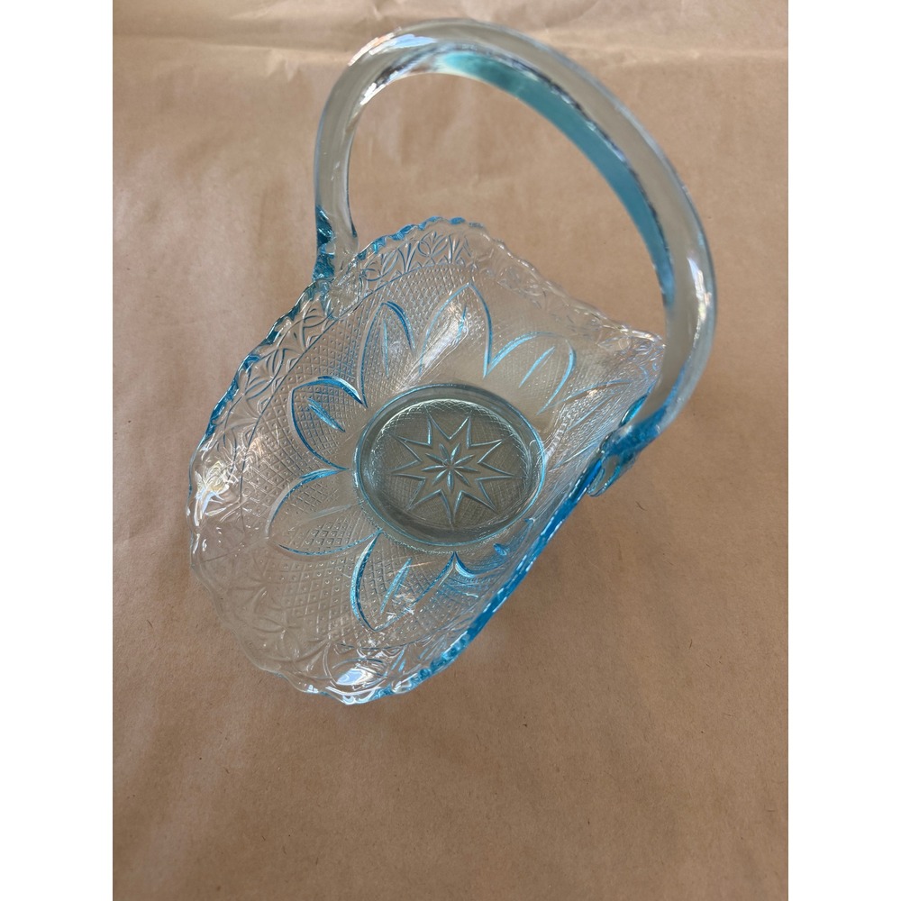 Fenton for Princess House Ice Blue Glass Basket Starburst Scalloped Vintage